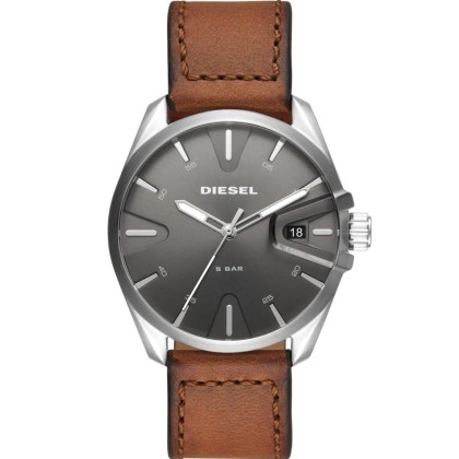 DIESEL MS9  - DZ1890  Silver case with Brown Leather Strap