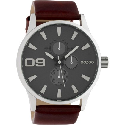 OOZOO Timepieces XXL - C10348, Silver case with Brown Leather St