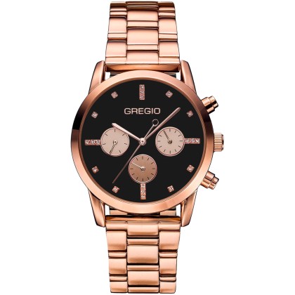 GREGIO Madiosn Crystals Dual Time - GR130032,  Rose Gold case wi