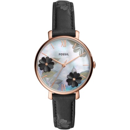 FOSSIL Jacqueline - ES4535,  Rose Gold case with Black Leather S