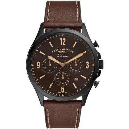 Fossil Forrester Chronograph - FS5608,  Black case with Brown Le