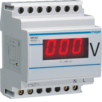 Βολτόμετρο ράγας ψηφιακό 0-500V SM501 Hager