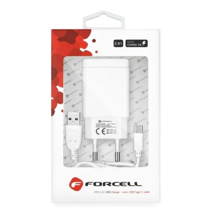 Φορτιστής κινητού Forcell Quick Charge 2.4A με καλώδιο USB Type 