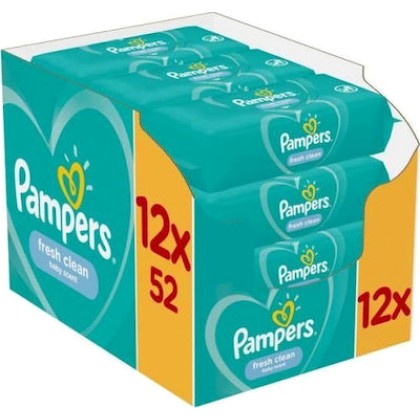 PAMPERS Fresh Clean Monthly Pack Μωρομάντηλα 12x52 τεμάχια