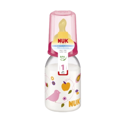 NUK Πλαστικό Μπιμπερό με Θηλή Καουτσούκ για Γάλα ΚΟΚΚΙΝΟ 0-6 μην