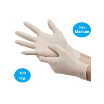 Γάντια Latex Μιας Χρήσης Με Πούδρα MEDIUM, 100 τεμάχια