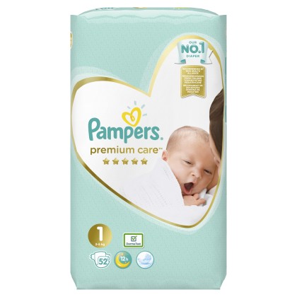 PAMPERS Premium Care No. 1 Newborn (2-5 kg) Βρεφικές Πάνες, 52 τ