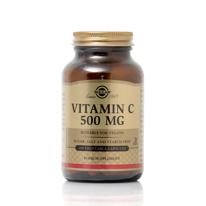 SOLGAR Vitamin C 500mg Ασκορβικό οξύ Βιταμίνη C, 100 φυτοκάψουλε