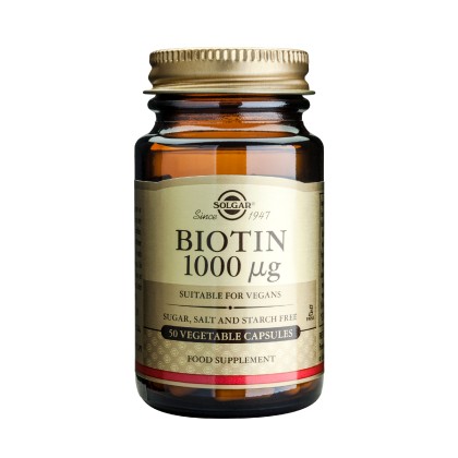 SOLGAR Biotin 1000μg Συμπλήρωμα διατροφής με Βιοτίνη, 50 κάψουλε
