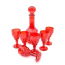Καράφα κόκκινη με 6 ποτήρια λικέρ με πόδι 9029-6f