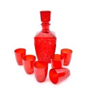 Καράφα κόκκινη με 6 ποτήρια ούζου 9013-6S