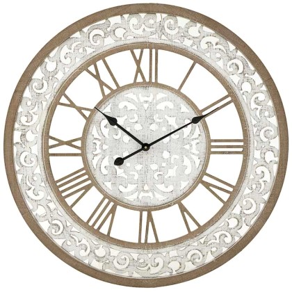 Ρολόι Τοίχου Ξύλινο/Μεταλλικό Λευκό/Μπεζ 80x5εκ