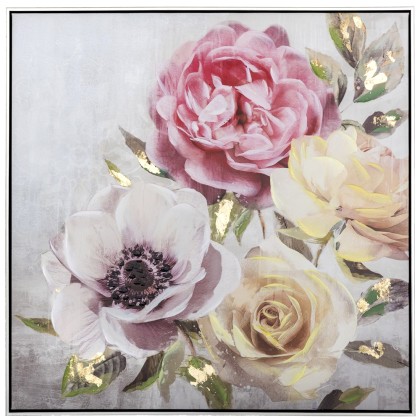 Πίνακας με Κορνίζα Ροζ/Κρεμ Λουλούδια 80x80εκ