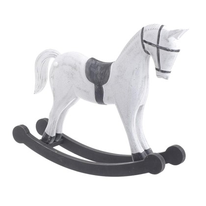 Άλογο Κουνιστό Ξύλινο Αντικέ Λευκό/Μαύρο 37x9x30εκ