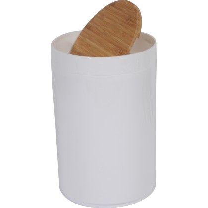 Χαρτοδοχείο Πλαστικό 5lt Με Καπάκι Bamboo Παλλόμενο Λευκό 18x18x
