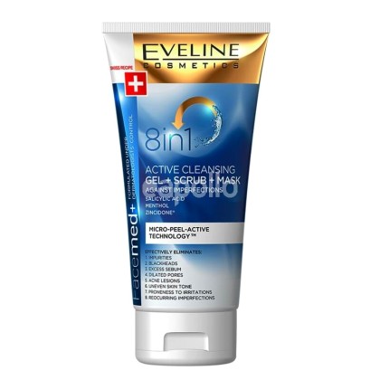 Eveline Face Med+ 8 In 1 Active Cleansing Gel Scrub & Mask 150ml