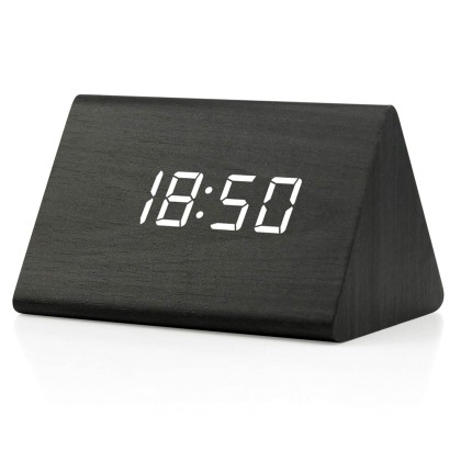 Ξύλινο Ρολόι Ξυπνητήρι με Αισθητήρα Ήχου και Δόνησης - Ημερολόγι
