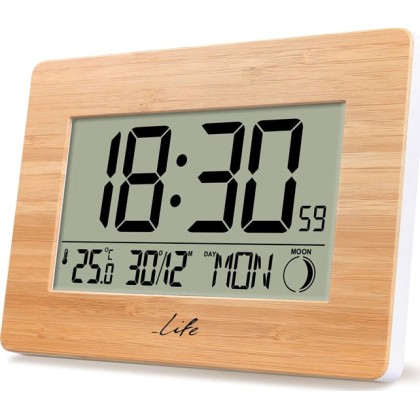 Ψηφιακό ρολόι / ξυπνητήρι και θερμόμετρο LIFE Bamboo Clock XL 22