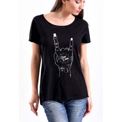 Γυναικείο T-Shirt σε μαύρο χρώμα FINGER ROCKS
