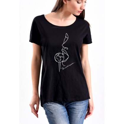 Γυναικείο T-Shirt σε μαύρο χρώμαGIRL LOLLIPOP GLOBE