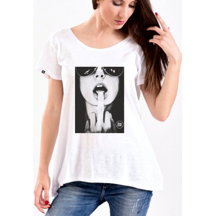 Γυναικείο T-Shirt σε λευκό χρώμα FINGER AT LIPS