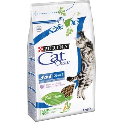 Cat Chow Adult Feline 3 in 1 Με Γαλοπούλα 1,5kg