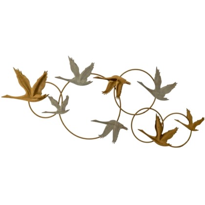 Επιτοίχιο μεταλλικό διακοσμητικό πουλιά Χρυσά-Λευκά 46067