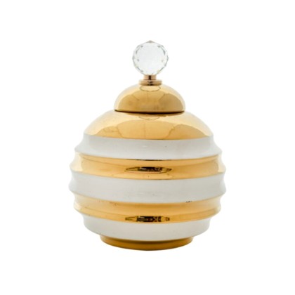 Βάζο Κεραμικό με Καπάκι Σε σχήμα μπάλας Χρυσό/Ασπρο 12x20,5cm