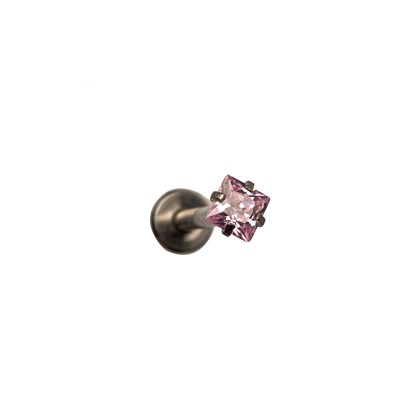 Labret piercing diamond square - Ροζ