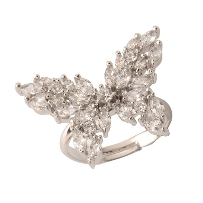 Δαχτυλίδι γυναικείο από ατσάλι πεταλούδα με διαμαντάκια- Silver 