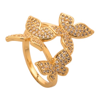 Δαχτυλίδι γυναικείο από ατσάλι με τρεις διαμαντένιες πεταλούδες 