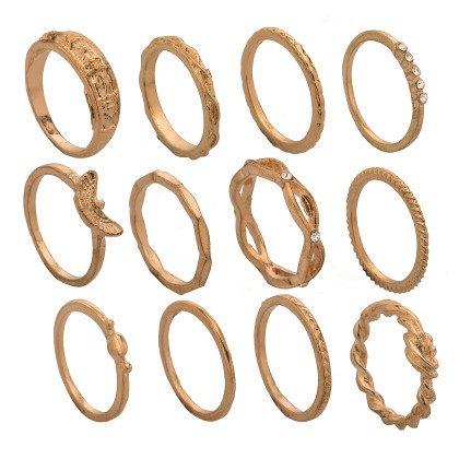 Σετ 12 χρυσών γυναικείων δαχτυλιδιών από ατσάλι- Set of 12 gold 