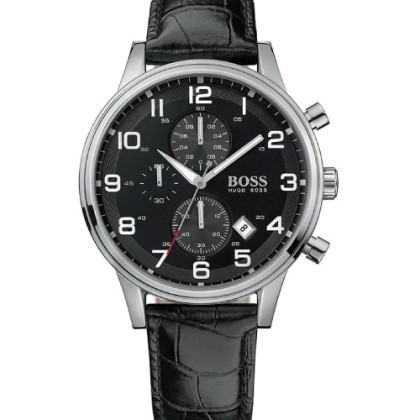 Hugo Boss Aeroliner Chronograph Black Leather Strap - 1512448