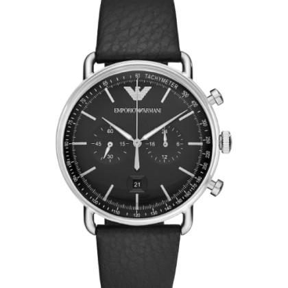 Emporio Armani Aviator Chronograph Black Leather Strap - AR11143