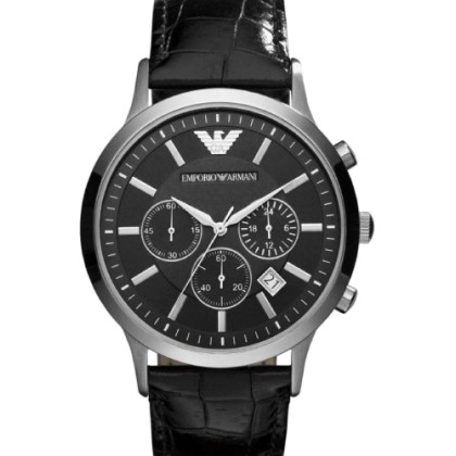 Emporio Armani Chronograph Black Leather Strap - AR2447