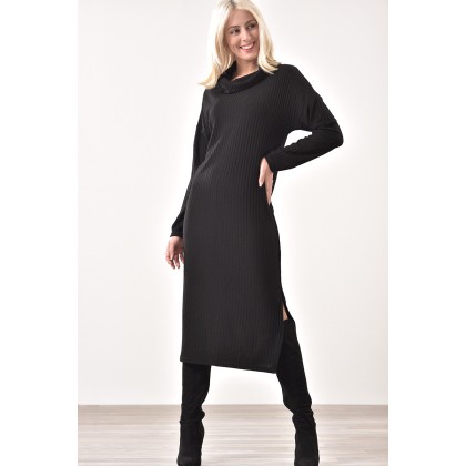 Φόρεμα πλεκτό χαλαρό ζιβάγκο maxi μαύρο