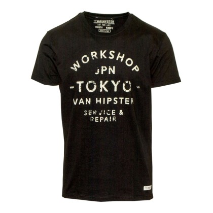 71499-01 Ανδρικό T-shirt με μοντέρνο τύπωμα - Μαύρο-Μαύρο
