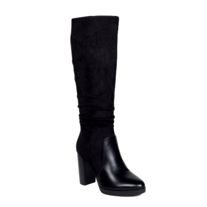 0775 ID Γυναικείες μπότες με τετράγωνο τακούνι - Μαύρο-Μαύρο