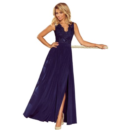 Μακρύ Φόρεμα 123050 Numoco-Μπλε σκούρο
