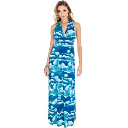 9018 GB Μάξι φόρεμα με τύπωμα-Μπλε