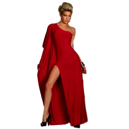 5823 QN Ιδιαίτερο μάξι φόρεμα με έναν ώμο - Κόκκινο-Κοκκινο