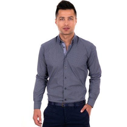 Zen Zen Μπλε-γκρι ανδρικό πουκάμισο με λεπτές καρό λεπτομέρειες