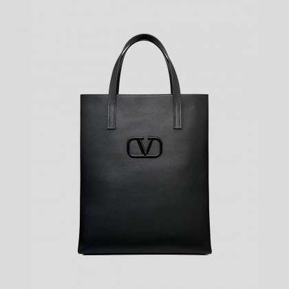 Ανδρικό Μαύρο Leather VLOGO Shopping Bag VALENTINO