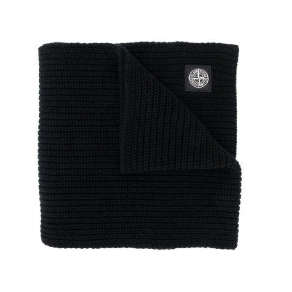 Ανδρικό Μαύρο Black Logo Patch Wool Scarf STONE ISLAND