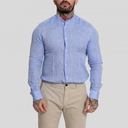 Ανδρικό Μπλε Fitted Mao Collar Shirt-Ciel MIRCAM