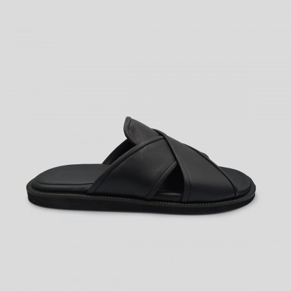 Ανδρικό Μαύρο Black Leather Sandals MAKRIS