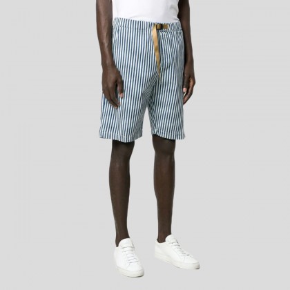 Ανδρικό Λευκό Blue Cotton Blend Striped Shorts WHITE SAND