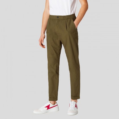 Ανδρικό Χακί Khaki Cotton Trousers With Elasticated Waistband PA