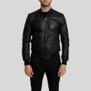 Ανδρικό Μαύρο DACUTE Black Leather Jacket with Elastic Details D
