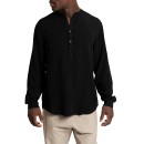 Ανδρικό Μαύρο Black Mandarin Collar Shirt TAG